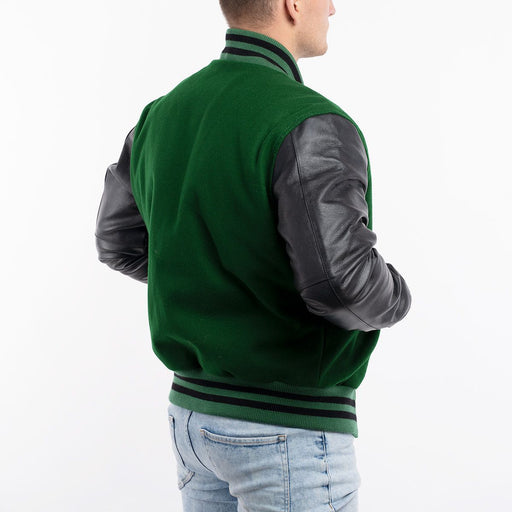 Green Wool Body & Black Leather Sleeves Letterman Jacket