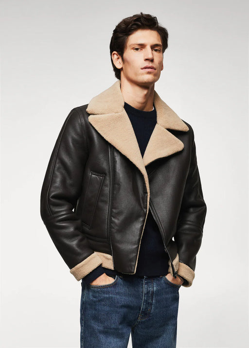 Leather shearling-lined jacket