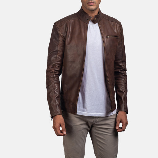 Brown Leather Jacket - Brown Leather Biker Jacket - MarryN
