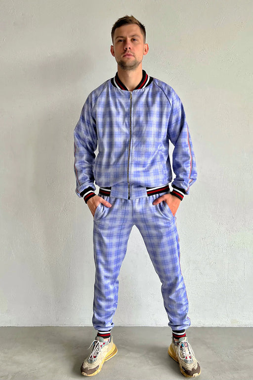 Two Piece Tracksuit - Blue Checkered Men’s Tracksuit - MarryN