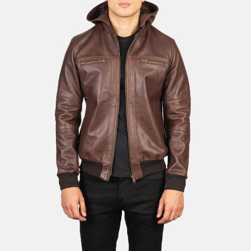 Bomber Leather Jacket - Brown Leather Bomber Jacket - MarryN