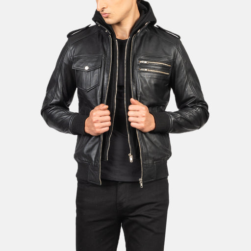 Hooded Leather Bomber Jacket