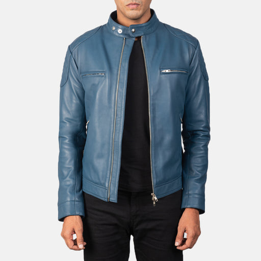 Blue Leather Jacket - Blue Leather Biker Jacket - MarryN