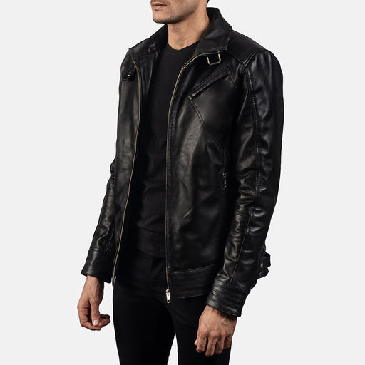 Black Leather Biker Jacket - Leather Biker Jacket - MarryN