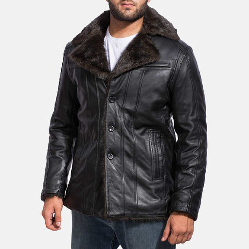 Black Leather Coat - Furcliff Black Leather Coat - MarryN