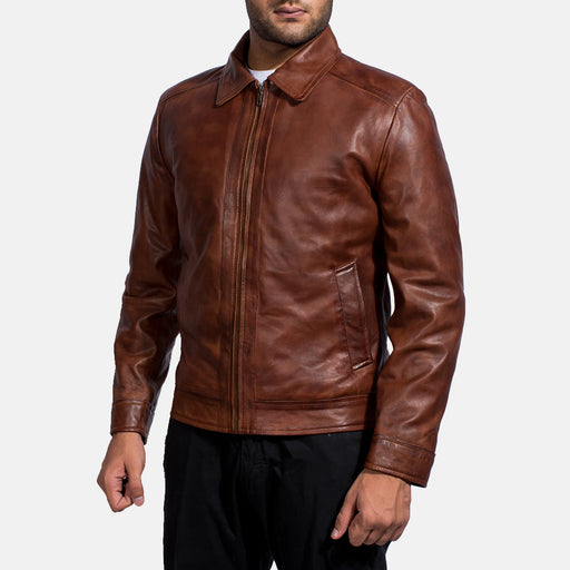Faux Leather Jacket - Brown Leather Jacket - MarryN