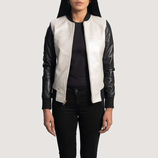 Silver Leather Bomber Jacket