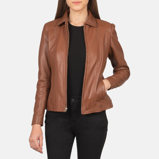 Colette Brown Leather Jacket - Women's Leather Jacket - MarryN